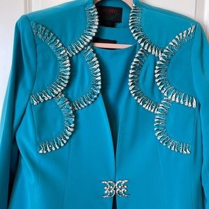ASHRO 3-piece Skirt Set. Beautiful Detailed Designs, Jacket With Rhinestones